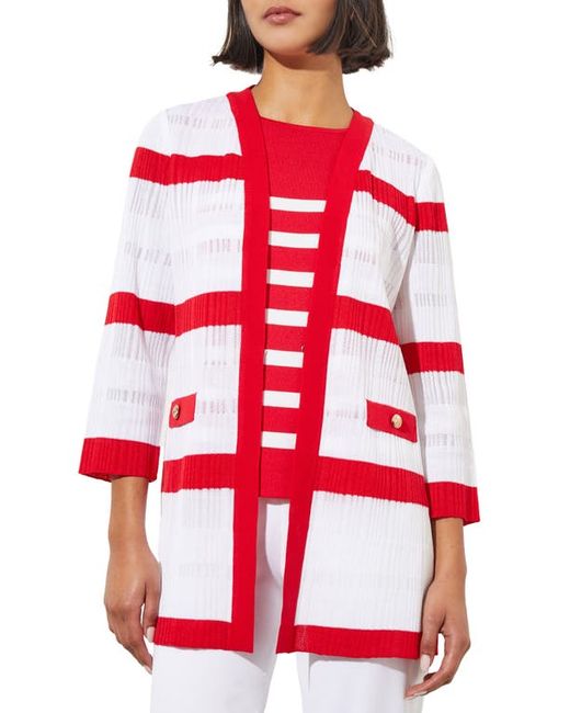 Ming Wang Rib Stripe Sheer Jacket White/Poppy Xx-Small