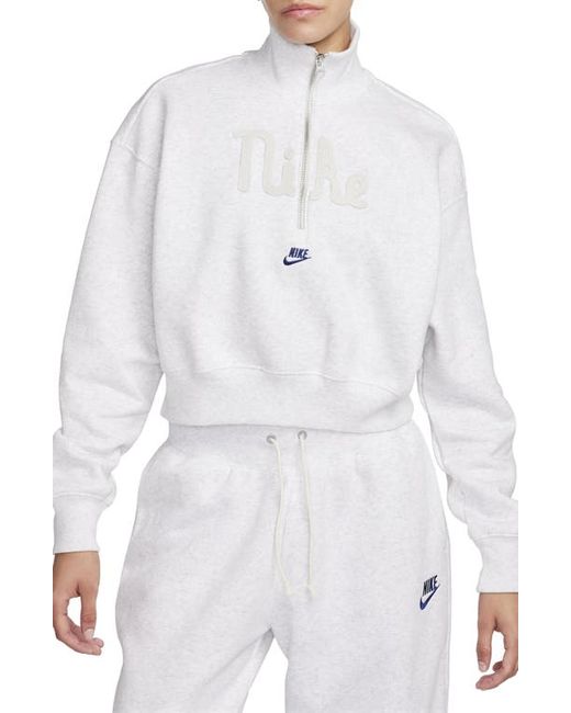 Nike Sportswear Fleece Half Zip Crop Pullover Birch Heather/Sail Small