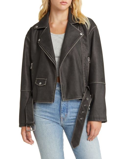 Blank NYC Distressed Belted Faux Leather Moto Jacket Small