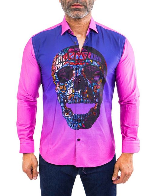 Maceoo Fibonacci Regular Fit Skull Print Cotton Button-Up Shirt