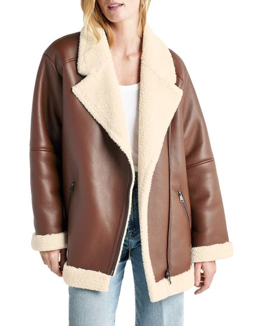 Splendid Earhart Faux Leather Aviator Jacket with Fur Collar X-Small