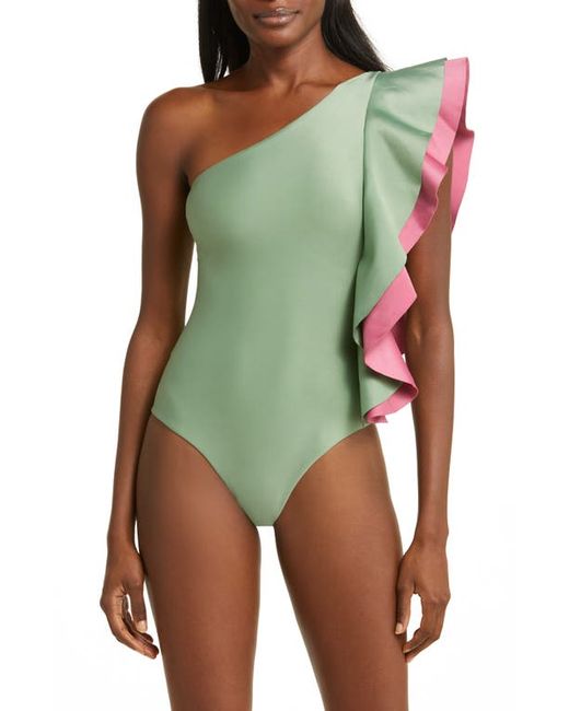 Farm Rio Ruffle One-Shoulder One-Piece Swimsuit Small