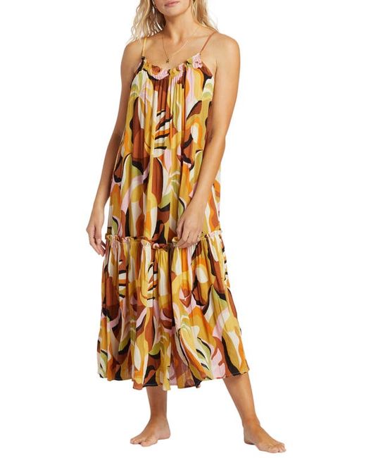 Billabong Sun Follower Ruffle Cover-Up Dress Yellow/Brown Multi X-Small