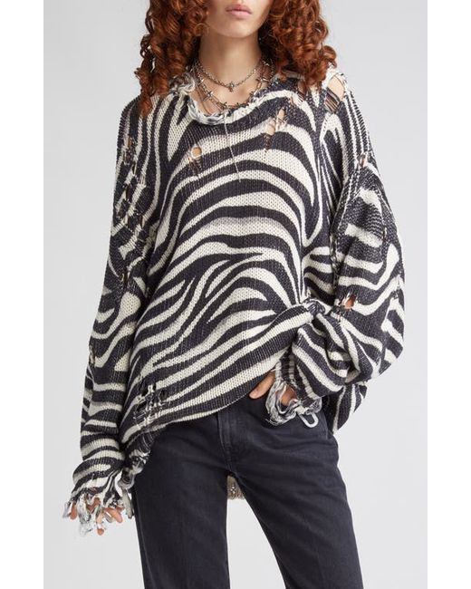 R13 Oversize Distressed Zebra Stripe Sweater