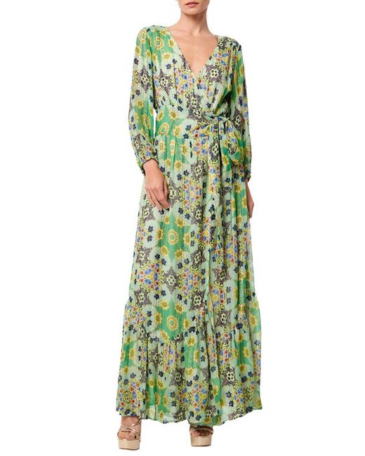 Ciebon Shani Metallic Floral Print Long Sleeve Wrap Dress X-Small
