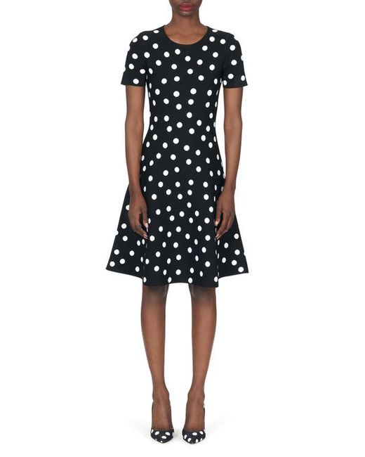 Carolina Herrera Polka Dot Knit Fit Flare Dress Small