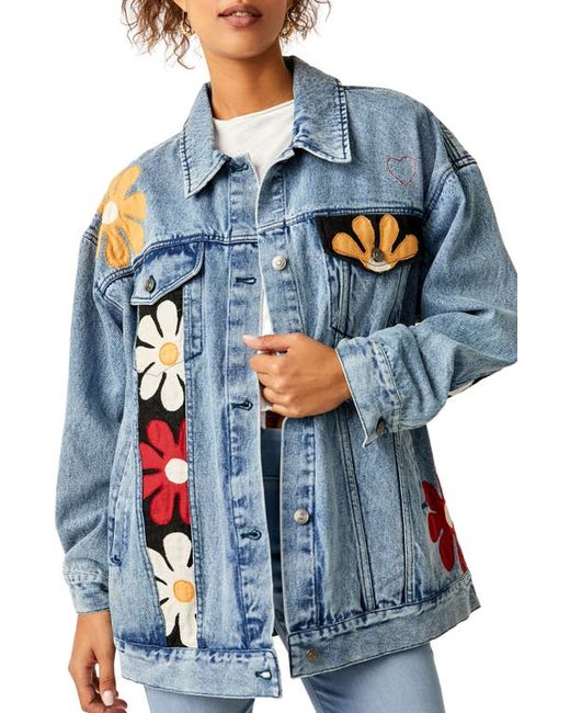 Free People Annies Flower Bomb Oversize Patchwork Denim Jacket X-Small