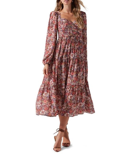 ASTR the Label Floral Pleated Long Sleeve Midi Dress X-Small