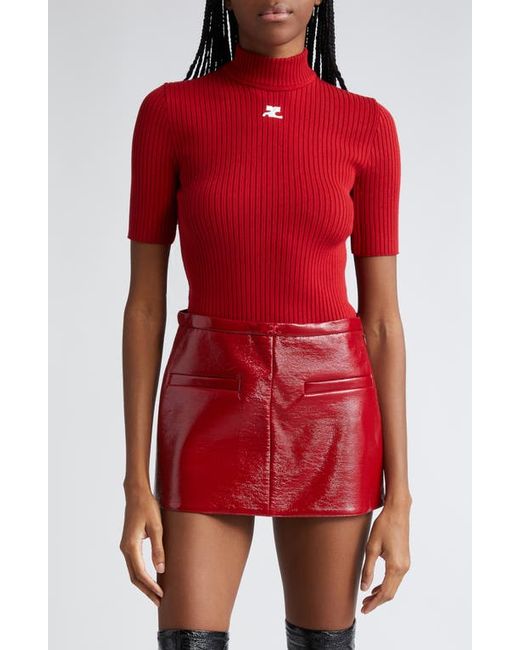 Courrèges Embroidered Logo Mock Neck Rib Sweater