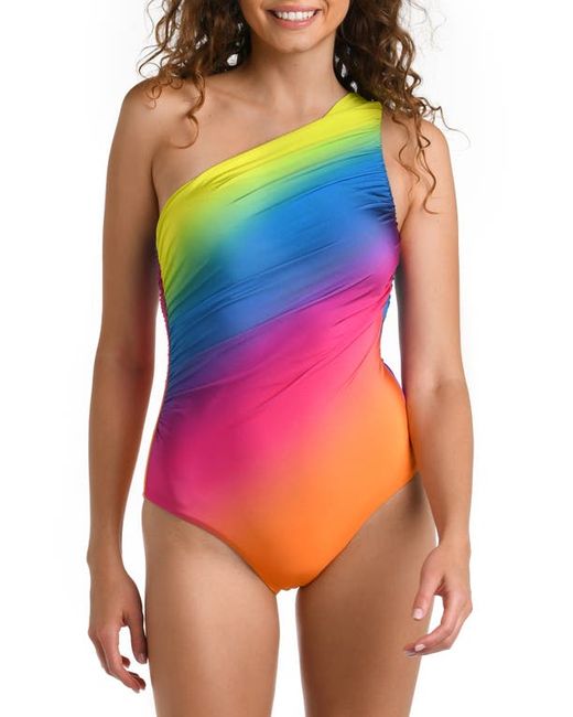 La Blanca Rainbow Shirred One-Shoulder One-Piece Swimsuit