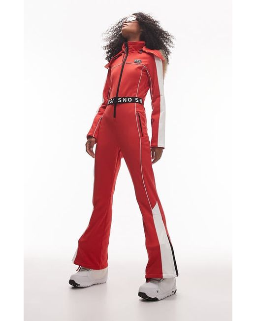 TopShop Hooded Belted Flare Leg Ski Suit with Faux Fur Trim 4 Us