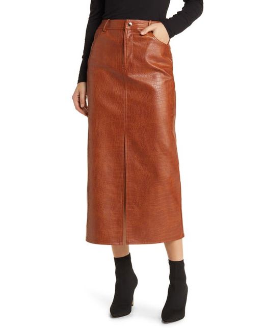 Wayf Roberta Croc Embossed Faux Leather Midi Skirt X-Small