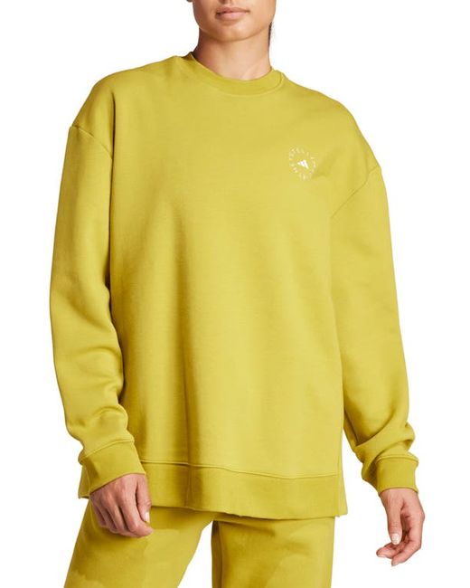 Adidas by Stella McCartney Oversize Organic Cotton Blend Sweatshirt Pulse Olive/Chalk Pearl X-Small