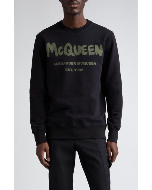 Alexander McQueen Graffiti Logo Cotton Graphic Sweatshirt Black Small