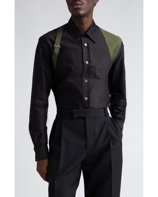 Alexander McQueen Harness Cotton Poplin Button-Up Shirt Black
