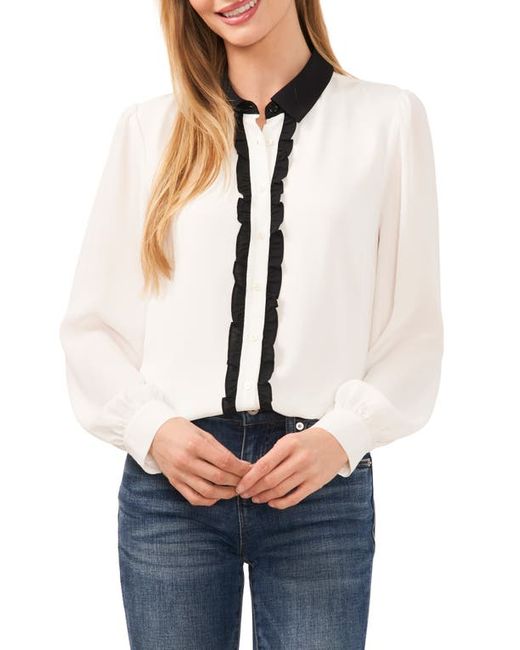 Cece Contrast Ruffle Button-Up Top
