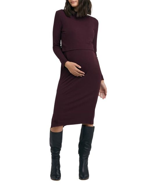 Ripe Maternity Ruby Layered Rib Long Sleeve Maternity/Nursing Dress Large