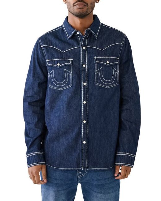 True Religion Brand Jeans Big T Cotton Denim Snap-Up Western Shirt X-Large
