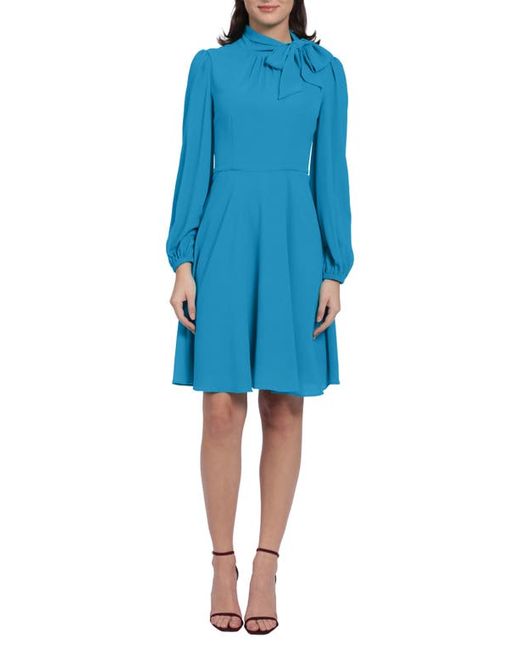 Maggy London Catalina Tie Neck Long Sleeve Fit Flare Crepe Dress