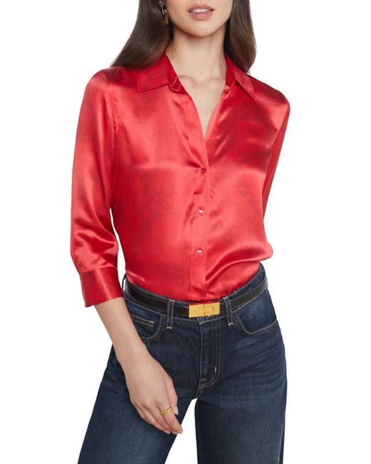 L'agence Dani Three-Quarter Sleeve Silk Button-Up Shirt