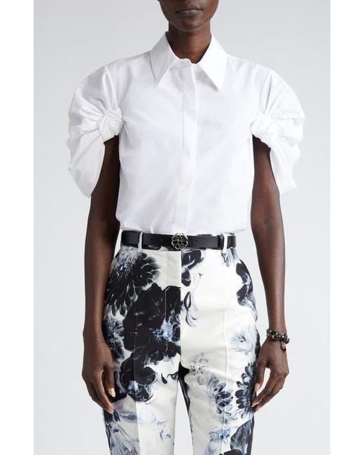 Alexander McQueen Knotted Sleeve Cotton Poplin Button-Up Shirt 0 Us