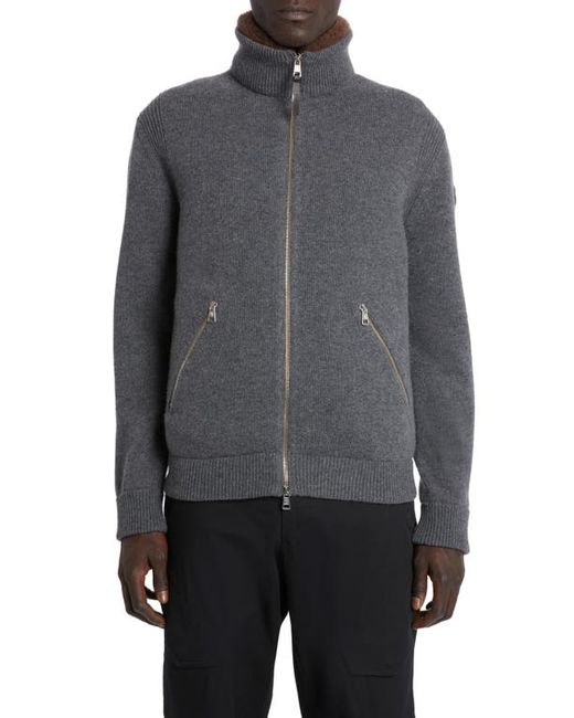 Moncler Wool 750 Fill Power Down Cardigan with Removable Genuine Shearling Trim