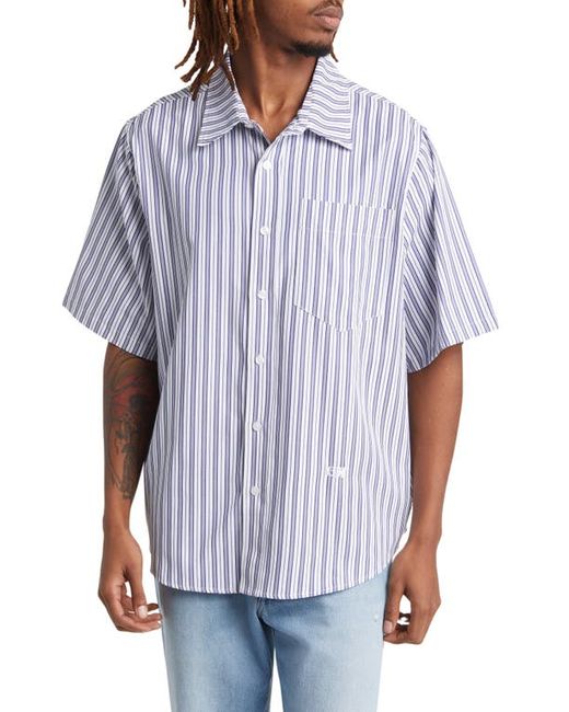 Checks Stripe Boxy Fit Short Sleeve Button-Up Shirt White Small