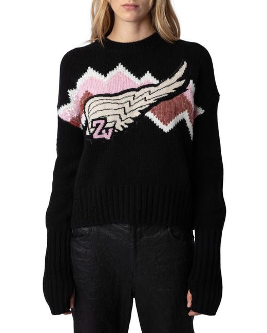 Zadig & Voltaire Bleez Sequin Wing Graphic Cashmere Merino Wool Sweater X-Small