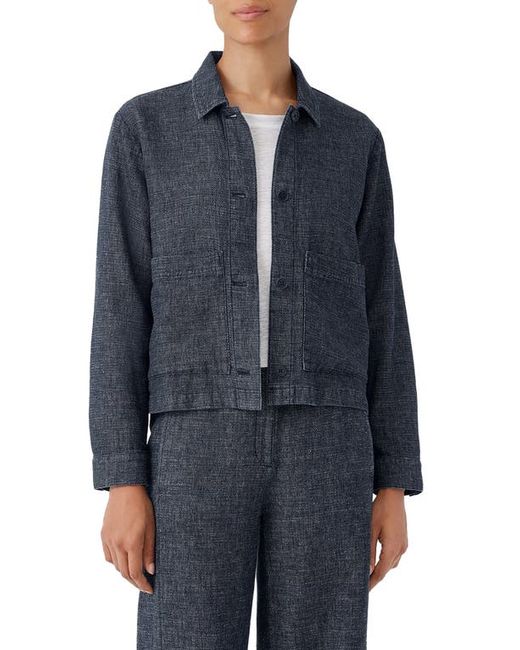 Eileen Fisher Classic Collar Tweed Hemp Organic Cotton Jacket Medium