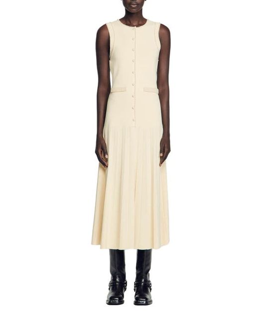 Sandro Naima Imitation Pearl Button Front Sleeveless Midi Dress