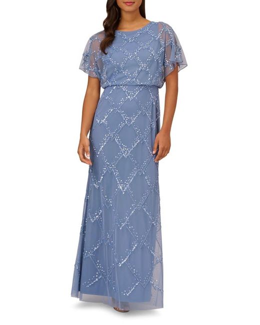 Adrianna Papell Beaded Flutter Sleeve Sheath Gown 14W