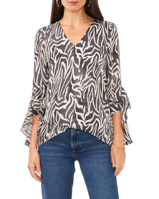 Vince Camuto Abstract Print Ruffle Sleeve Layered Top Xx-Small