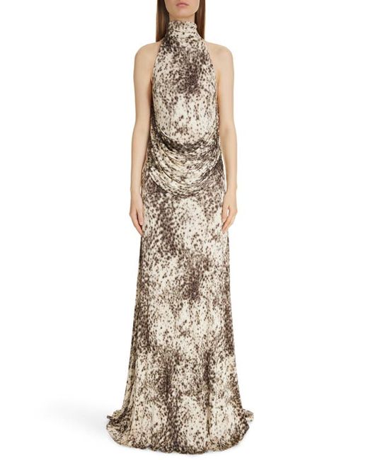 Givenchy Snow Leopard Print Halter Neck Draped Jersey Dress Natural 2 Us