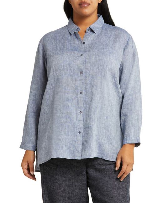 Eileen Fisher Classic Collar Easy Organic Linen Button-Up Shirt 1X