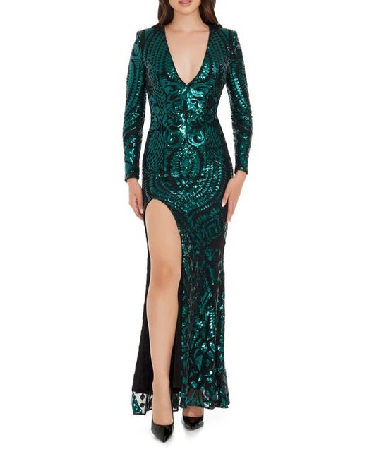 Dress the population Alessandra Long Sleeve Sequin Mermaid Gown Xx-Small