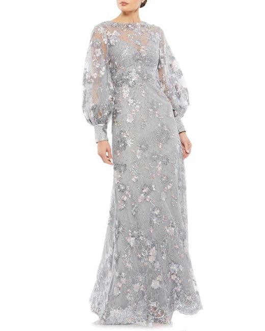 Mac Duggal Embellished Illusion Neck Long Sleeve Gown