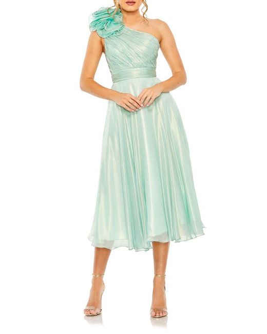 Ieena for Mac Duggal Rosette One-Shoulder Iridescent A-Line Dress