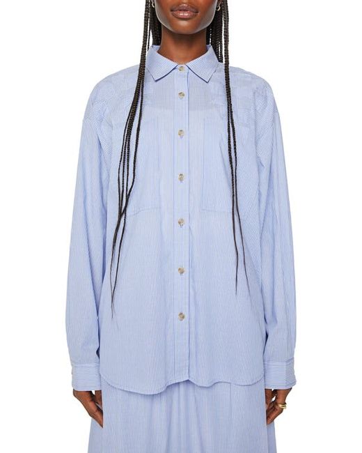 Mother The Roomie Stripe Oversize Cotton Button-Up Shirt X-Small