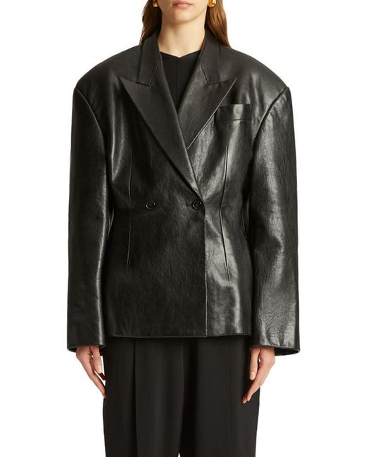 Khaite The Connie Oversize Double Breasted Leather Blazer