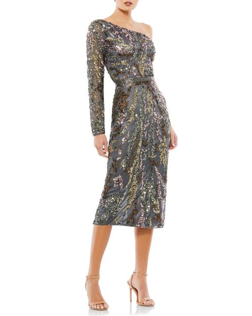 Mac Duggal Sequin One-Shoulder Long Sleeve Sheath Dress