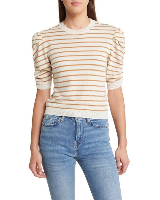 Frame Stripe Ruched Sleeve Cashmere Sweater Xx-Small