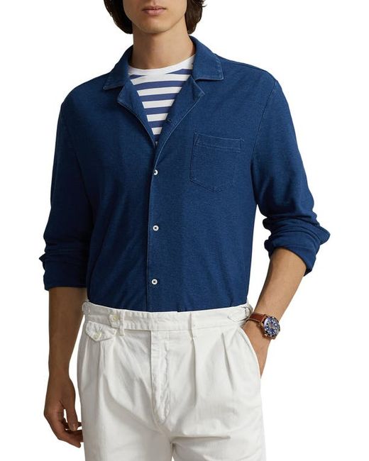 Polo Ralph Lauren Indigo Knit Button-Up Shirt Small