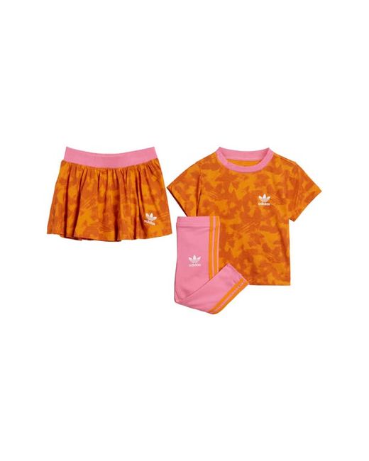Adidas Lifestyle T-Shirt Skirt Leggings Set Bright Orange Fusion 12M