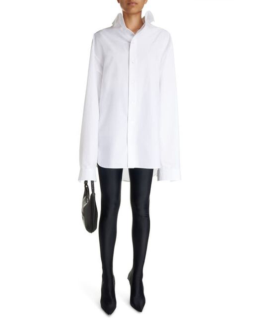 Balenciaga Kick Collar Cocoon Cotton Poplin Button-Up Shirt Xx-Small