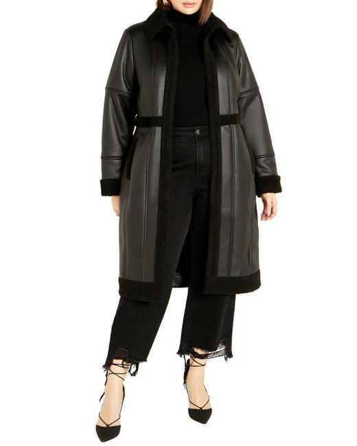 City Chic Hayden Faux Leather Shearling Coat
