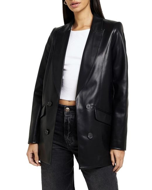 River Island Double Breasted Faux Leather Blazer