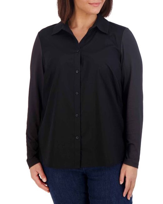 Foxcroft Marianna Mixed Media Button-Up Shirt