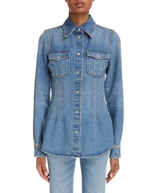 Chloé Corset Detail Fitted Denim Snap Front Shirt 6 Us