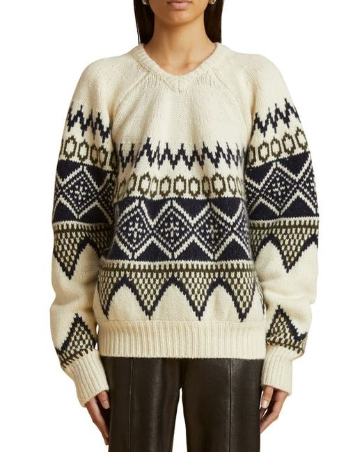 Khaite Nalani Fair Isle Cashmere V-Neck Sweater Small