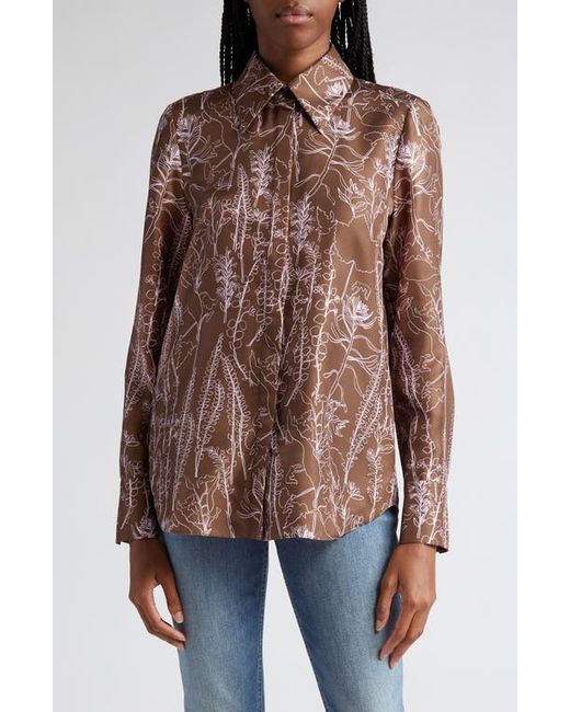 Lafayette 148 New York Floral Print Silk Button-Up Shirt Small